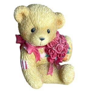 Vintage 1999 Cherished Teddy Bear Figurine P Hillman Enesco Rose Bouquet 663794S
